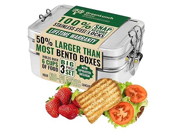 Stackable Stainless Steel Bento Box for Adults with Snack Pod - 6 Cup Capacity, Crack-Resistant, Secure Locks, Secure Locks, Eco-Friendly Lunch Box Container for for Work, Office & Travel