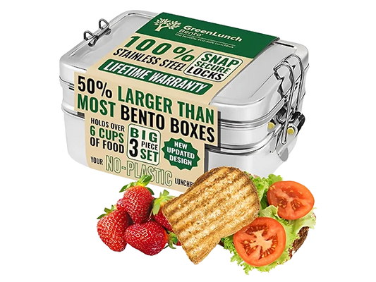 Stackable Stainless Steel Bento Box for Adults with Snack Pod - 6 Cup Capacity, Crack-Resistant, Secure Locks, Secure Locks, Eco-Friendly Lunch Box Container for for Work, Office & Travel