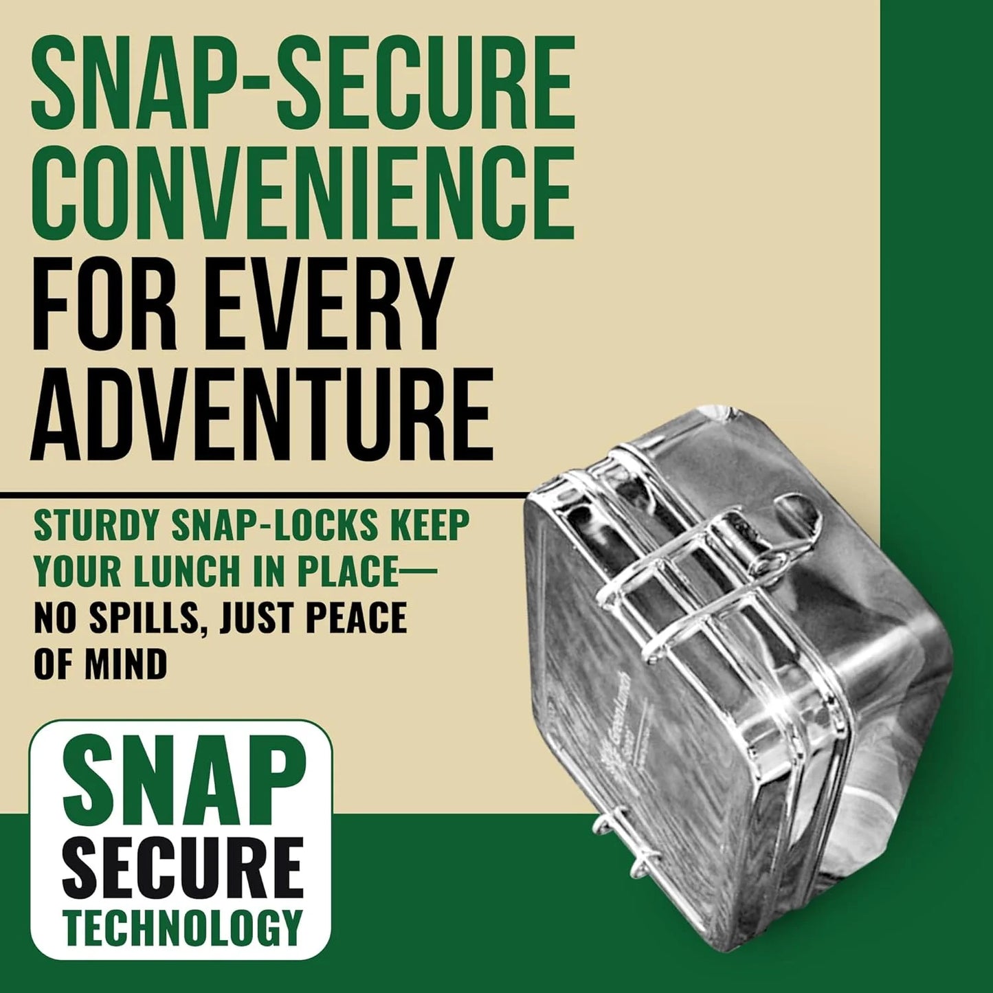 Stackable Stainless Steel Bento Box for Adults with Snack Pod - 6 Cup Capacity, Crack-Resistant, Secure Locks, Secure Locks, Eco-Friendly Lunch Box Container for for Work, Office & Travel