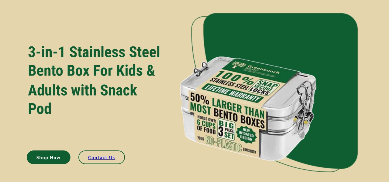 3-in-1 Stainless Steel Bento Box For Kids & Adults with Snack Pod